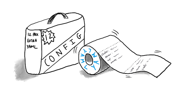 Image showing a roll of toilet paper covered in kubeconfig YAML.