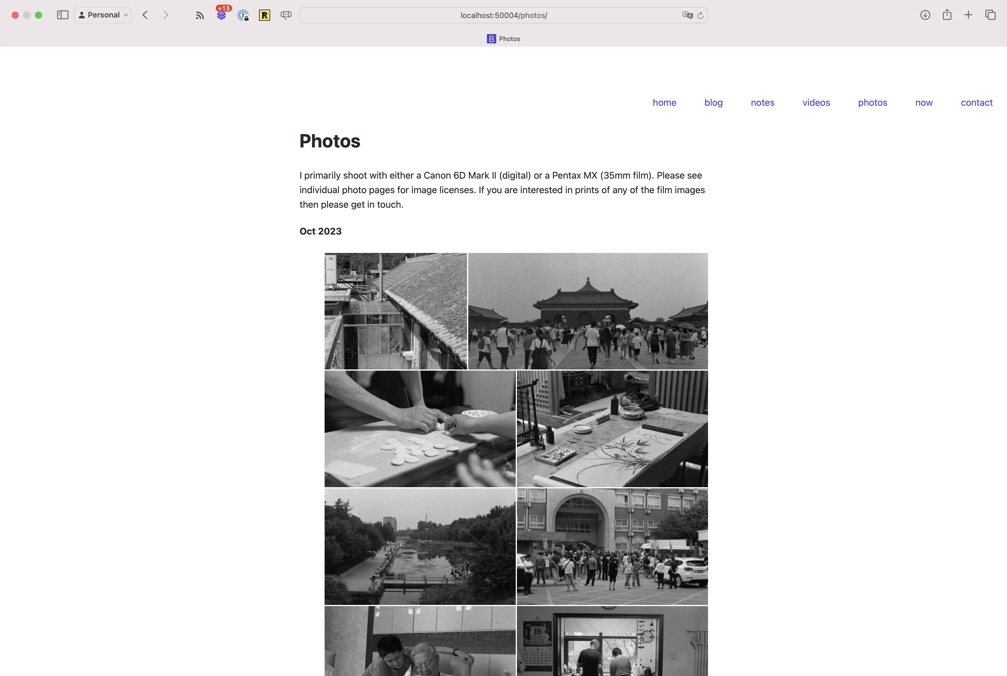 The list page showing my photos using the new photos template.
