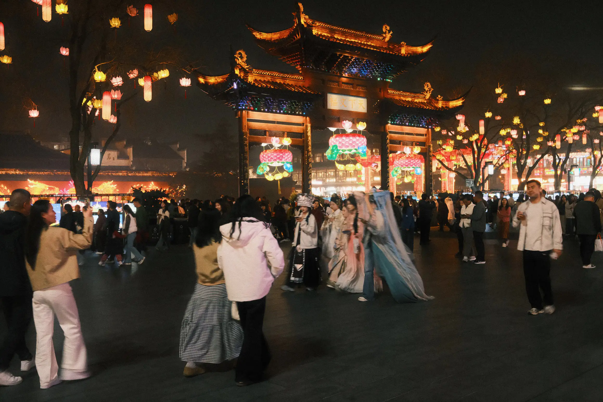crowds gather to enjoy the festive atmosphere int he central square