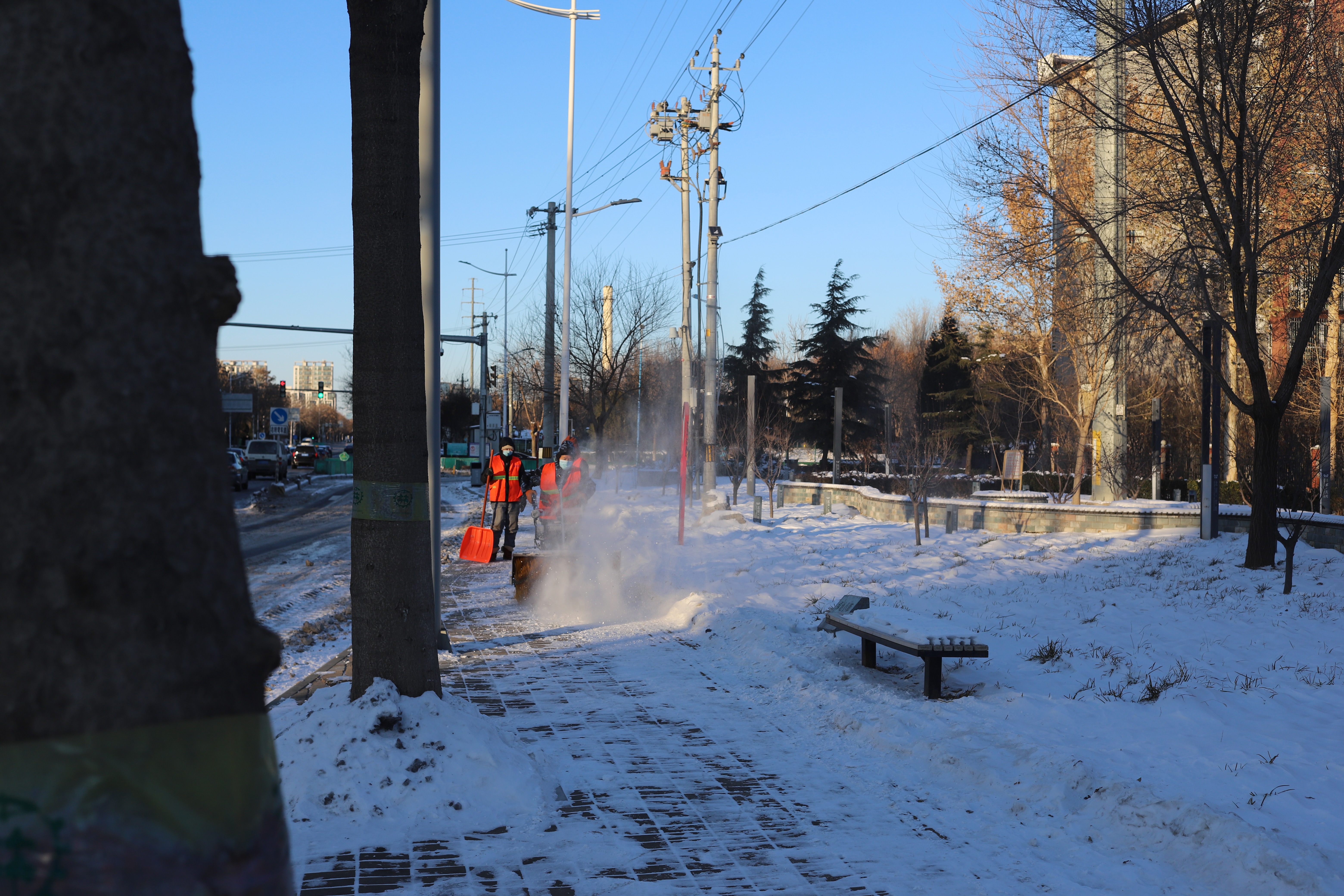 Giant rotating scrubbing brushes pushed back and forth along the pavements help keep them free of snow and ice.